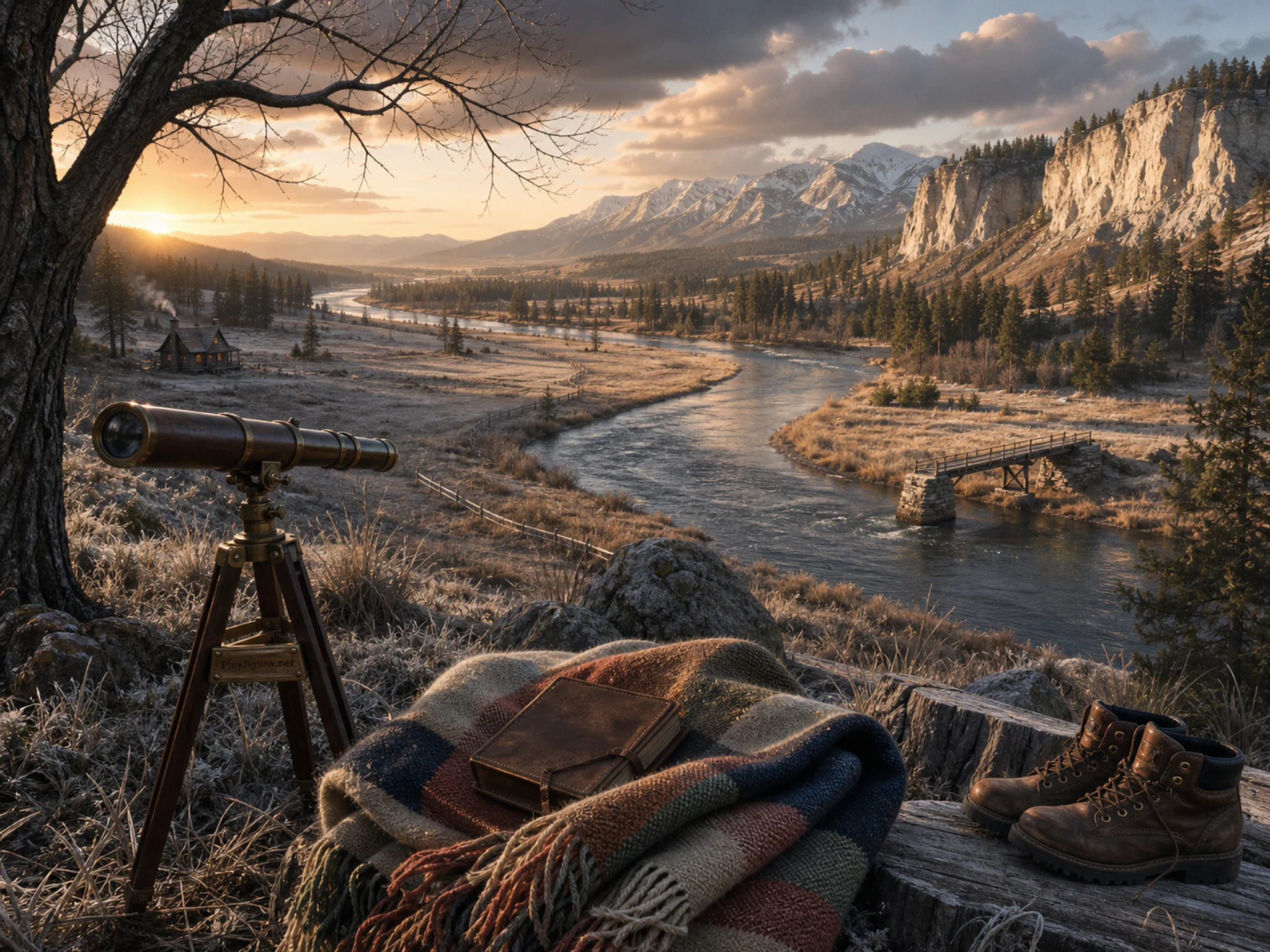Wheat River Bend standing within folded meadow blanket in a weather-filled panoramic vista, composed as long diagonal movement through the frame, interrupted once by a functional.